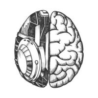 máquina de innovación cerebro robótico vector monocromo