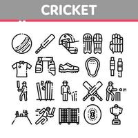 conjunto de iconos de elementos de colección de juegos de cricket vector