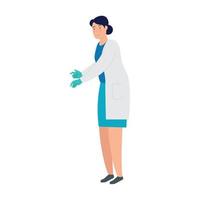 médico femenino con guantes quirúrgicos icono aislado vector