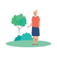 Grandmother avatar at park with tree vector design