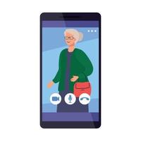 Grandmother in smartphone in video chat vector design