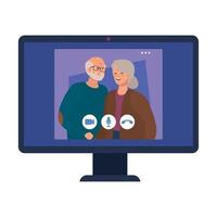 Grandmother and grandfather in computer in video chat vector design