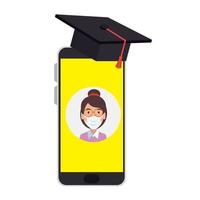 educación en línea, graduado, mujer, aislado, icono vector