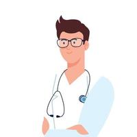 professional doctor with stethoscope and uniform on white background vector