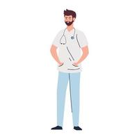 professional doctor with stethoscope and uniform on white background vector