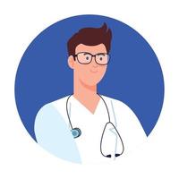 professional doctor with stethoscope in frame circular vector