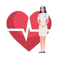 nurse with heart pulse on background vector