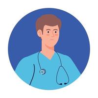 professional doctor with stethoscope in frame circular vector