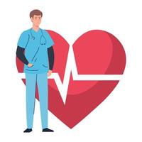 professional doctor with heart pulse on background vector