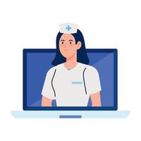 medicine online with nurse in computer, on white background vector