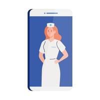 medicine online with nurse and smartphone, on white background vector