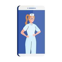 medicine online with nurse and smartphone, on white background vector