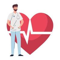 professional doctor with heart pulse on background vector