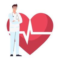 professional doctor with heart pulse on background vector