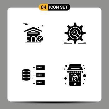 Modern Set of Solid Glyphs Pictograph of building servers setting wrench storage Editable Vector Design Elements