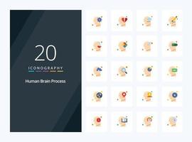 20 iconos de color plano del proceso del cerebro humano para la presentación vector