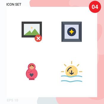 Modern Set of 4 Flat Icons and symbols such as delete heart box dolphin sun Editable Vector Design Elements