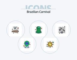 línea de carnaval brasileño lleno de icono paquete 5 diseño de icono. bandera. café. pandero. desayuno. traje vector