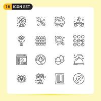 Outline Pack of 16 Universal Symbols of product config data romantic heart Editable Vector Design Elements