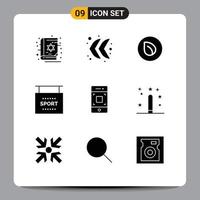 9 iconos creativos, signos y símbolos modernos de la cámara del teléfono inteligente, moneda, información deportiva, elementos de diseño vectorial editables vector