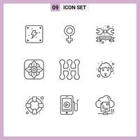 Mobile Interface Outline Set of 9 Pictograms of face manual tool car easter Editable Vector Design Elements