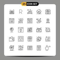 25 User Interface Line Pack of modern Signs and Symbols of data protect back secure spa Editable Vector Design Elements