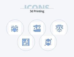 Diseño de iconos del paquete de 5 iconos azules de impresión 3d. impresión. 3d. artilugio. impresión. 3d vector