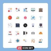 Mobile Interface Flat Color Set of 25 Pictograms of play computer pay secure gdpr Editable Vector Design Elements