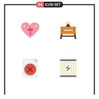 Pack of 4 creative Flat Icons of heart delete loves stop file Editable Vector Design Elements