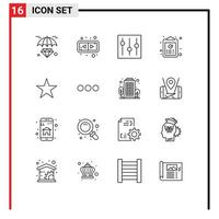 Mobile Interface Outline Set of 16 Pictograms of bookmark paste elements ok clipboard Editable Vector Design Elements