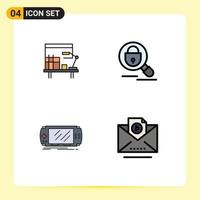 Modern Set of 4 Filledline Flat Colors Pictograph of workplace device table lock gaming Editable Vector Design Elements