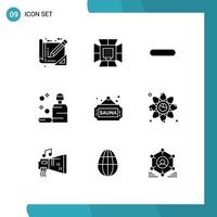 Pack of 9 creative Solid Glyphs of fitness skin softbox clean remove Editable Vector Design Elements