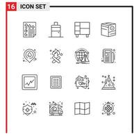 Editable Vector Line Pack of 16 Simple Outlines of fire minus home e box Editable Vector Design Elements