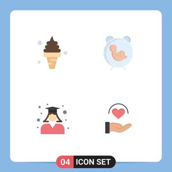 Mobile Interface Flat Icon Set of 4 Pictograms of beach child ice time graduate Editable Vector Design Elements
