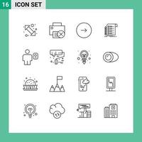 Mobile Interface Outline Set of 16 Pictograms of invoice file hardware next multimedia Editable Vector Design Elements
