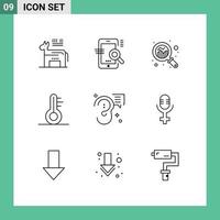 Set of 9 Modern UI Icons Symbols Signs for communication weather configuration thermometer graph Editable Vector Design Elements