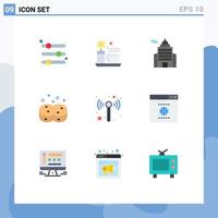 Mobile Interface Flat Color Set of 9 Pictograms of wifi wiping administration sponges clean Editable Vector Design Elements