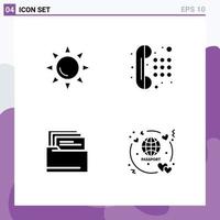 Editable Vector Line Pack of 4 Simple Solid Glyphs of sun document communication dial pad passport Editable Vector Design Elements