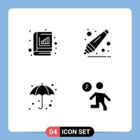 Modern Set of 4 Solid Glyphs Pictograph of analysis umbrella graph education wet Editable Vector Design Elements