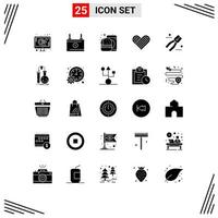 25 Universal Solid Glyphs Set for Web and Mobile Applications pliers construction burger valentine heart Editable Vector Design Elements