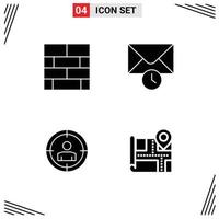 Universal Icon Symbols Group of 4 Modern Solid Glyphs of bricks layout audience targeting strategy time location Editable Vector Design Elements