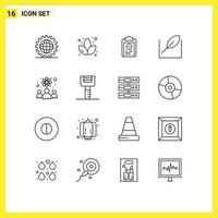 Set of 16 Vector Outlines on Grid for physicists tree clipboard green training Editable Vector Design Elements