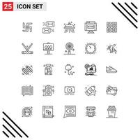 Set of 25 Commercial Lines pack for learning link mail internet domain Editable Vector Design Elements