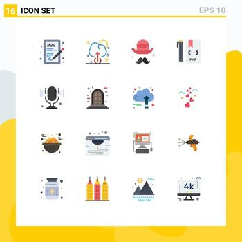 16 Thematic Vector Flat Colors and Editable Symbols of microphone php brim file develop Editable Pack of Creative Vector Design Elements