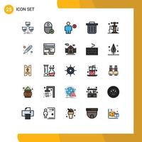 Group of 25 Filled line Flat Colors Signs and Symbols for transport recycling bin gadget human electricity Editable Vector Design Elements