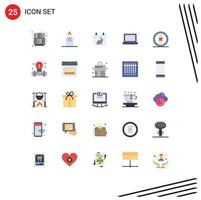 User Interface Pack of 25 Basic Flat Colors of track media day control laptop Editable Vector Design Elements