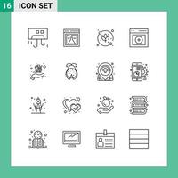Pack of 16 Modern Outlines Signs and Symbols for Web Print Media such as cart user web upload communication Editable Vector Design Elements