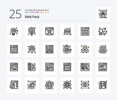 paquete web paquete de iconos de 25 líneas que incluye página de error. capa. web. gráfico. creativo vector