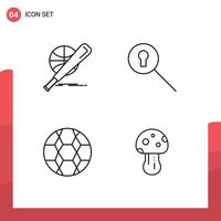 Set of 4 Modern UI Icons Symbols Signs for baseball football game search sport Editable Vector Design Elements