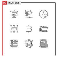 Group of 9 Modern Outlines Set for bitcoin modern notification business workflow Editable Vector Design Elements